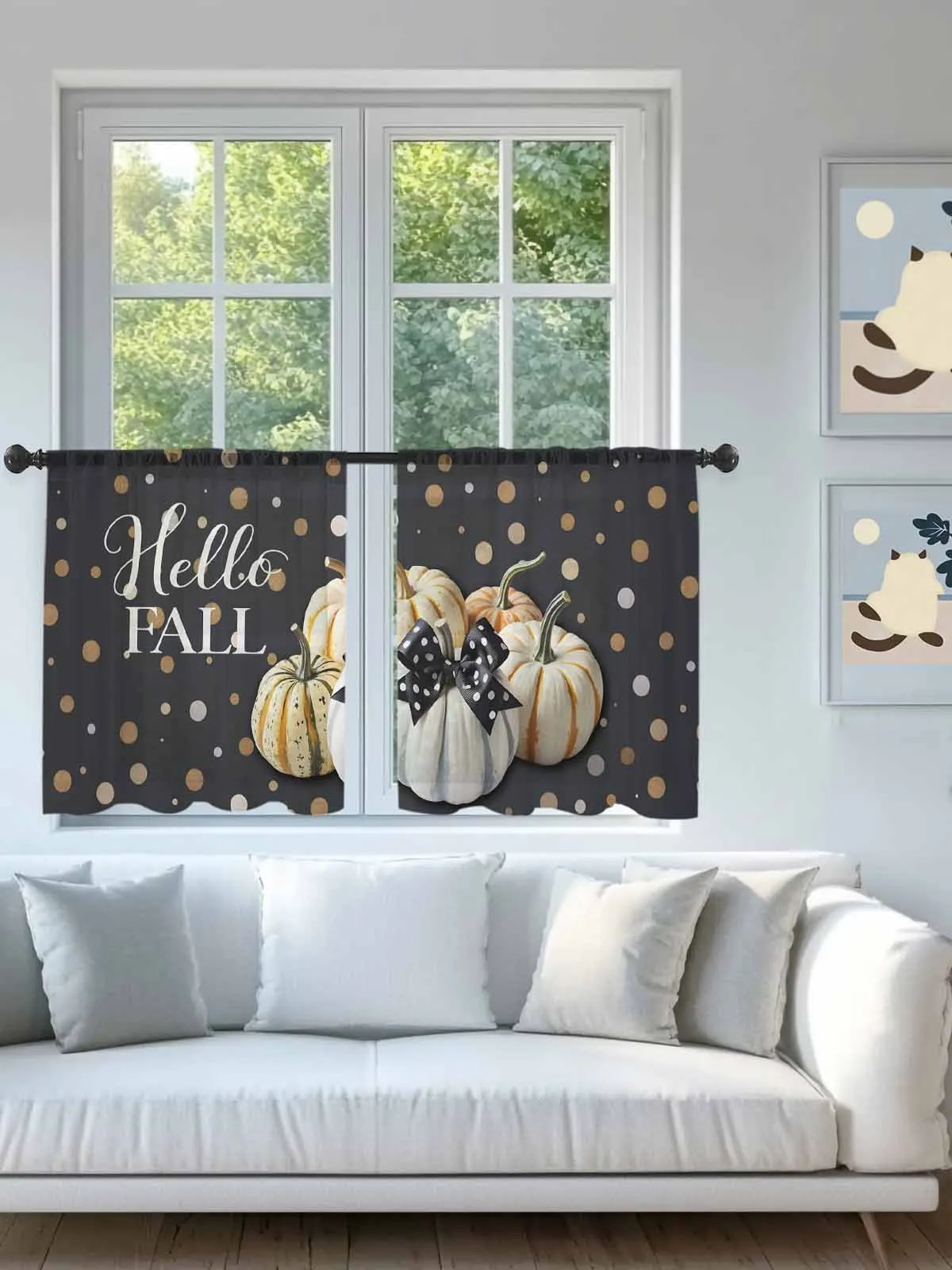 

Pumpkin Dot Thanksgiving Sheer Voile Curtains for Living Room Window Treatment for Bedroom Kitchen Drapes