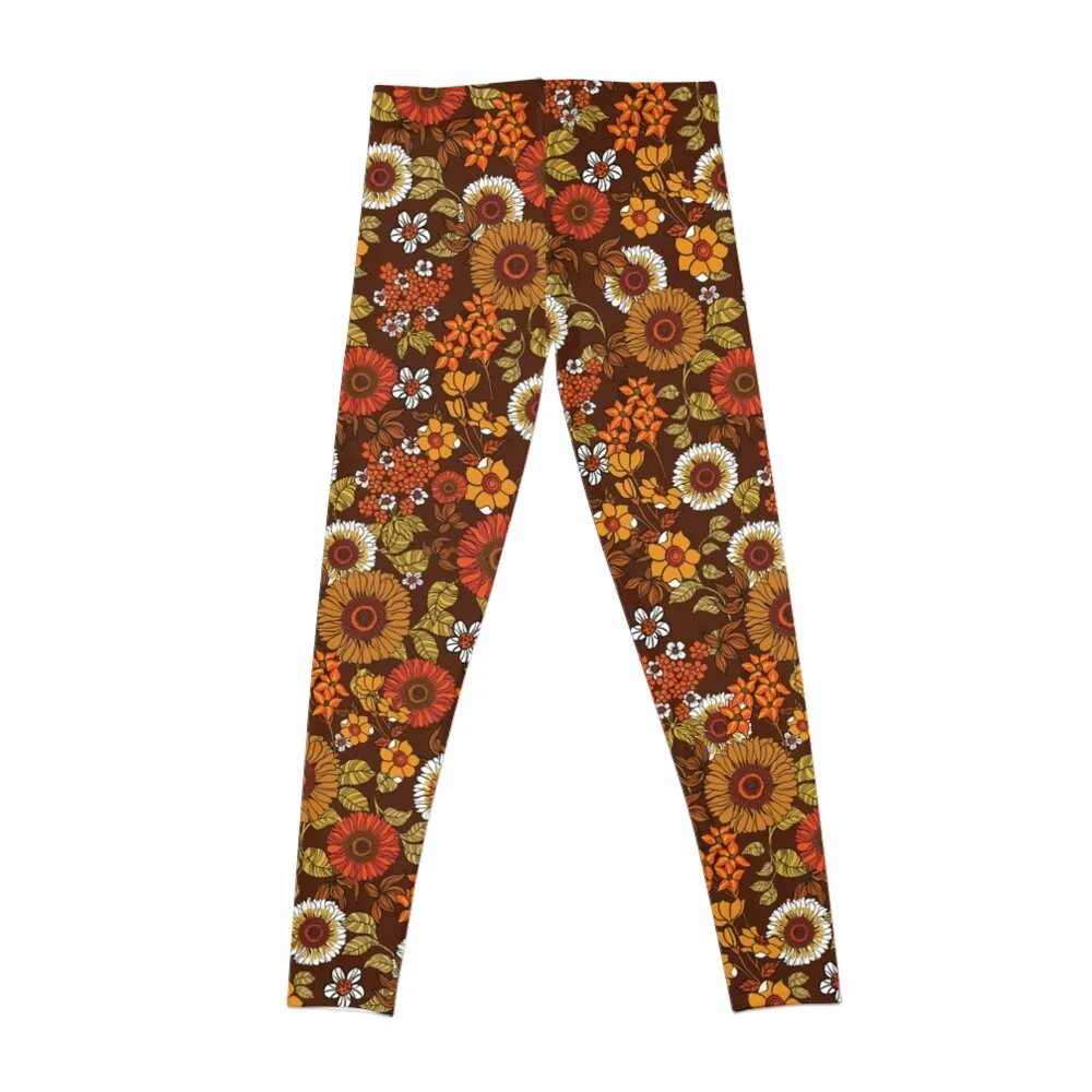 70s vintage boho flowers, orange, browns, hippie, flower power Leggings Women's sport pants Women's leggings Sportswear