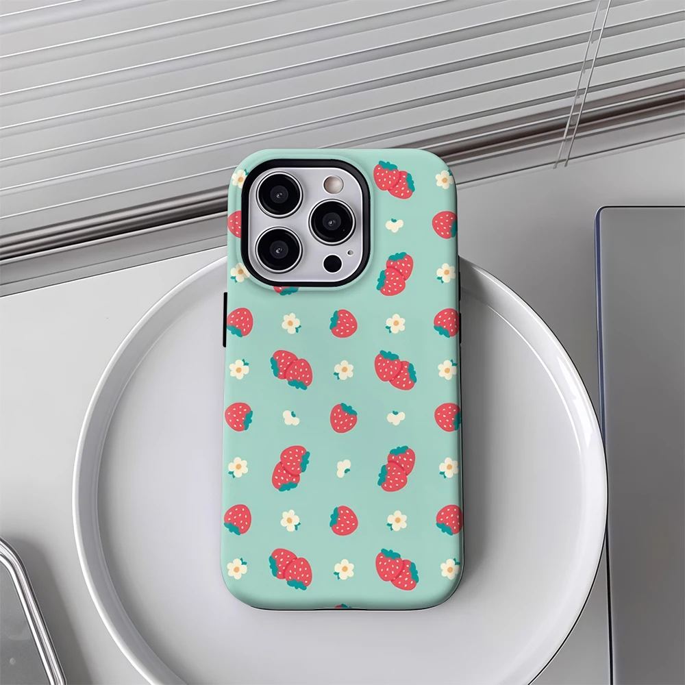 Strawberry Floral Phone Case for Samsung Galaxy S20 S23 S24 S25 S26 FE Plus Ultra Edge 4G 5G Luxury Double-layer Back Cover