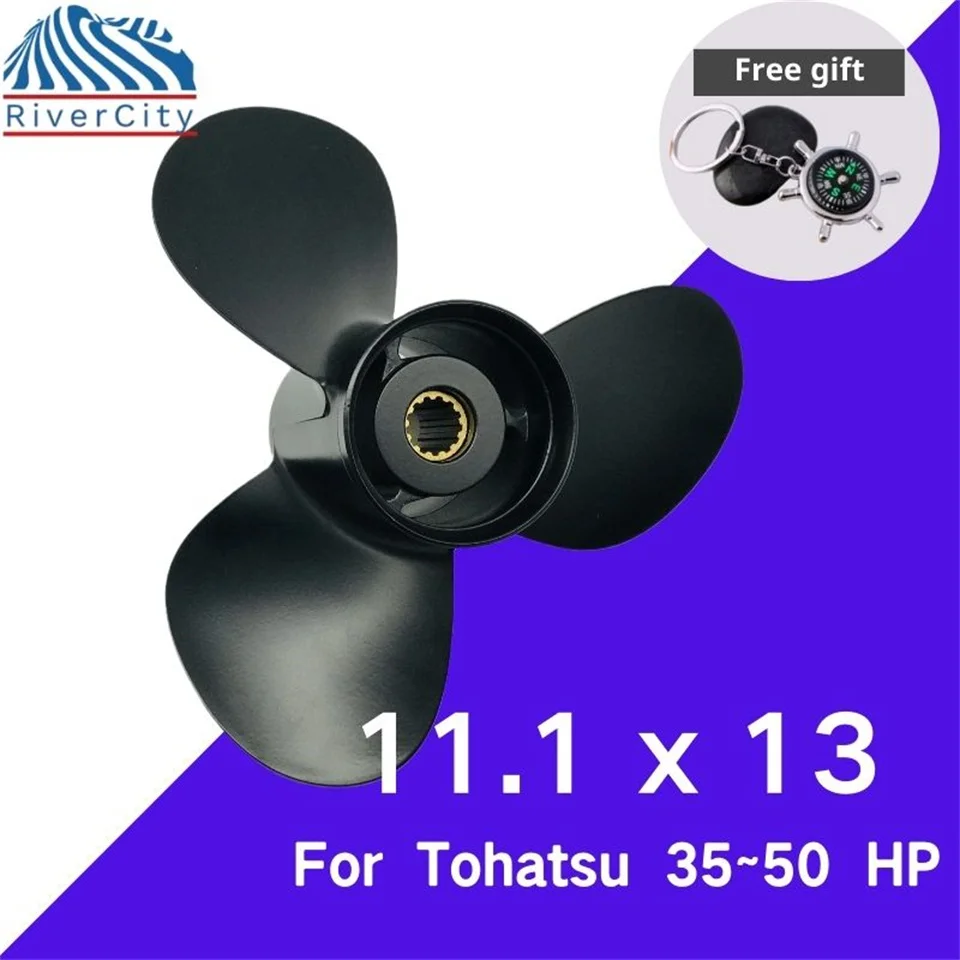 For Tohatsu Nissan 35HP 40HP 50HP 11.1x13 Outboard Propeller Boat Aluminum Alloy Screw 3 Blade 13 Spline Marine Engine