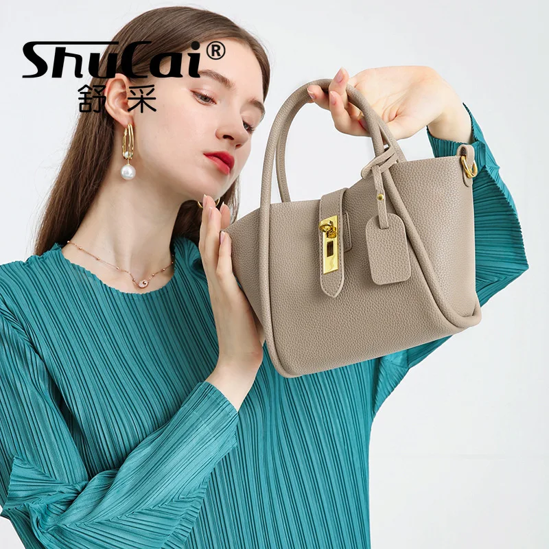 Genuine Leather Women\'s Bags Vegetable Basket Bags Bucket Bags Female Single Shoulder Crossbody Ladies Handbag