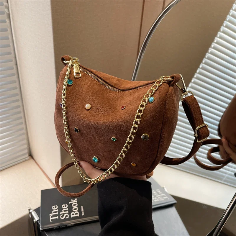 Zipper Suede Sewing Thread Women\'s Shoulder Bags New Fashion Chains 2024 Brand Crossbody Bags for Women Bolsas Femininas