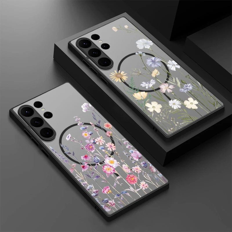 Bunte Blumen magnetisch für Magsafe Hülle für Samsung Galaxy S25 Edge S25 S24 S23 Ultra S22 Plus S21 S20 S24 FE Matte PC Cover