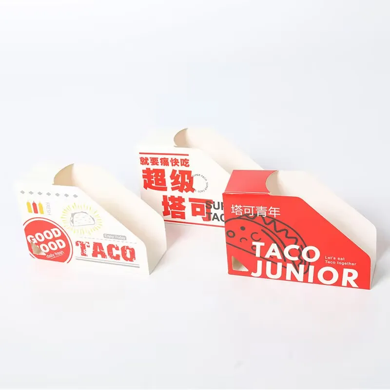 

100pcs Paper Taco Box Mexican Food Holders Pizza Tool Hot Dog Snack Pie Stand Restaurant Taco Packaging Gift Boxes