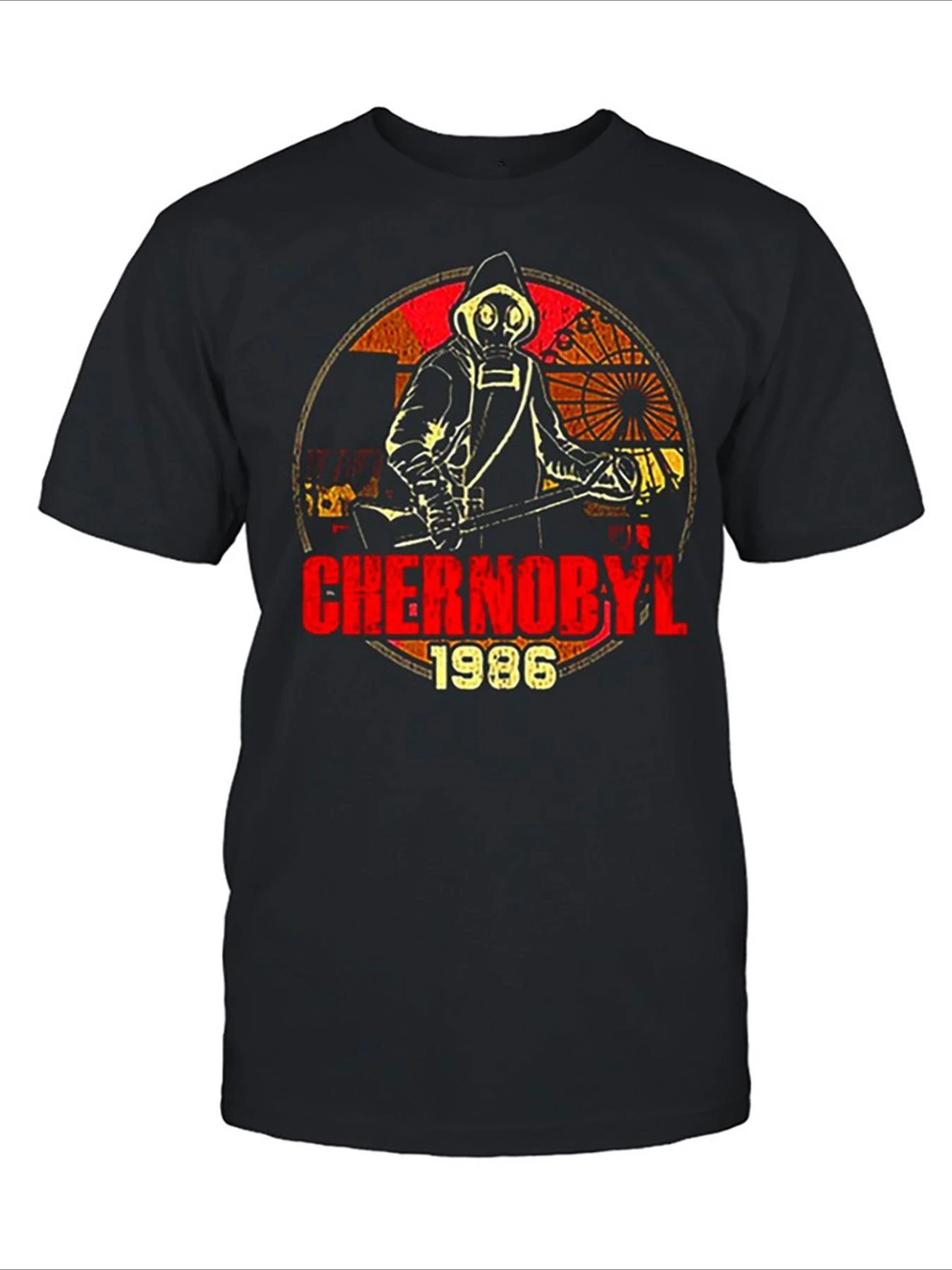 Men's Chernobyl 1986 Disaster Graphic T-Shirt Black Golden Nuclear Accident Design Vintage Soviet-Inspired Casual Shirt