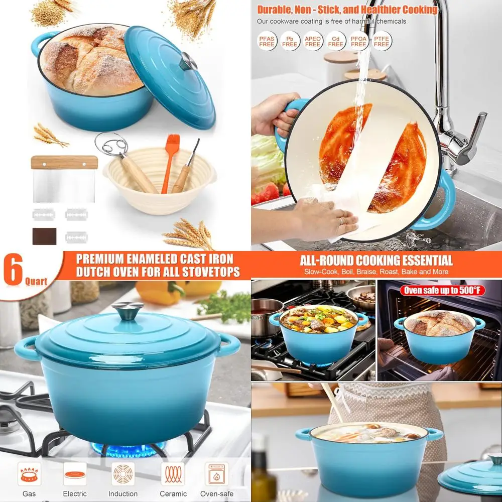 

Эмалированная чугунная печь для хлеба с крышкой, идеально подходит для выпечки на ударе, в комплект входит принадлежности для выпечки и аксессуары для расстойки