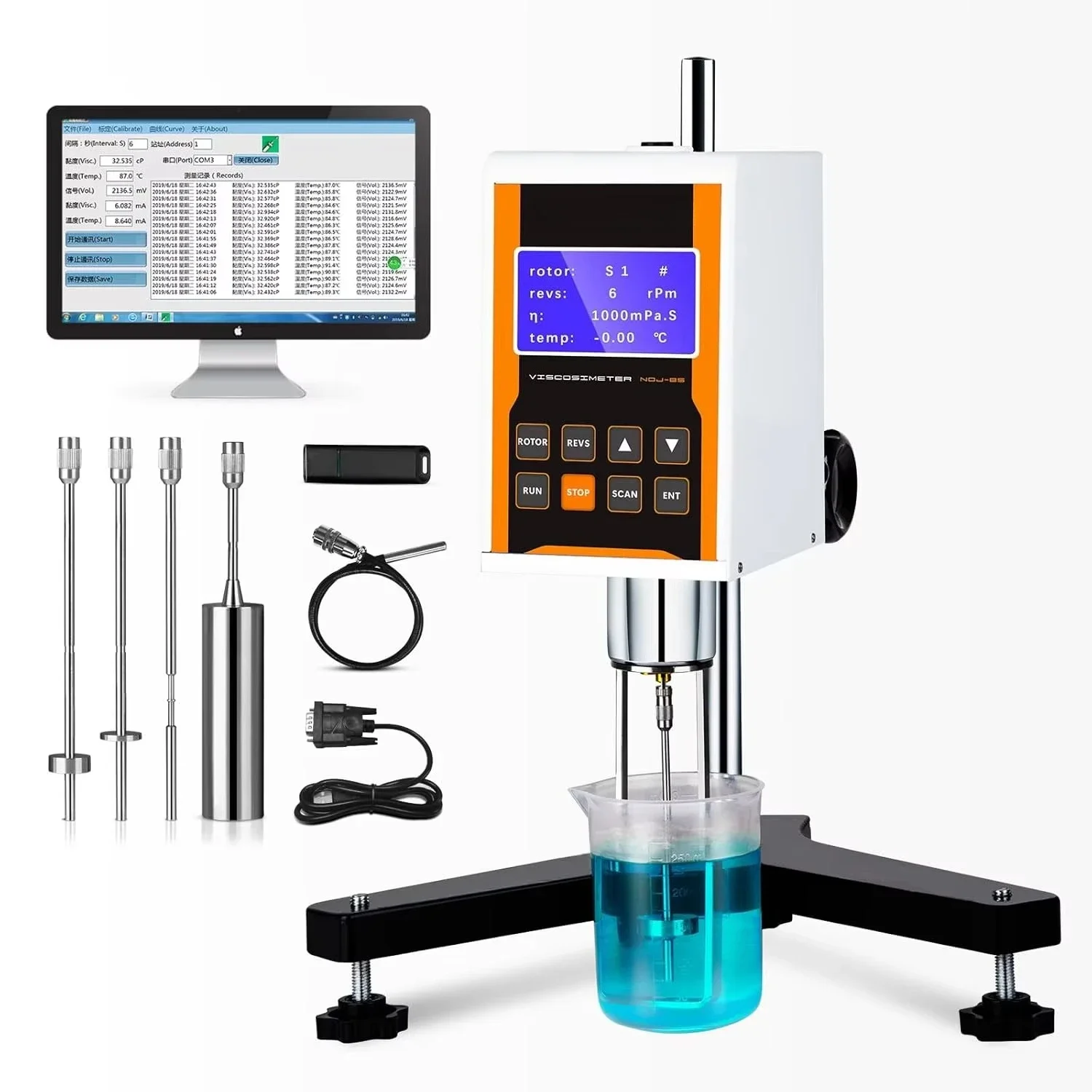 G.O Y OJ O NDJ-8S Digital Rotary Viscometer with Temperature Probe 4 Rotors for Lab Inks Paints Coatings Adhesives Cosmetics