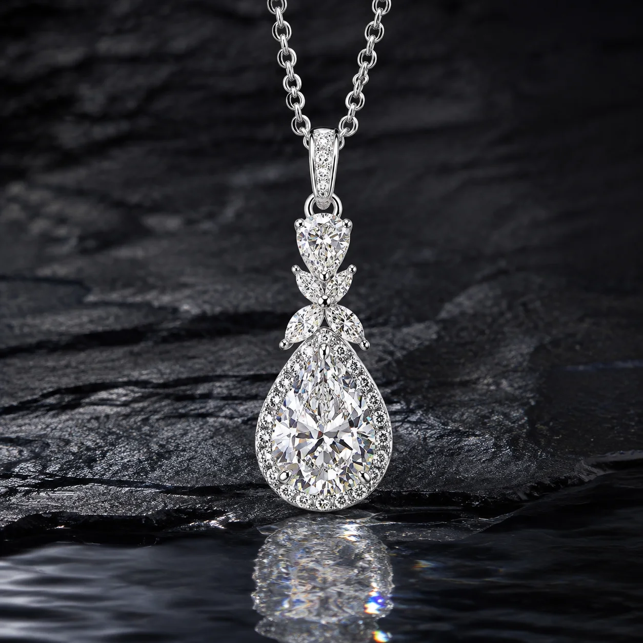 Abestecom 2.5ct D VVS Pear Moissanite Teardrop Pendant Necklace 14K Gold Plated GRA Certified Halo Floral Jewelry for Women