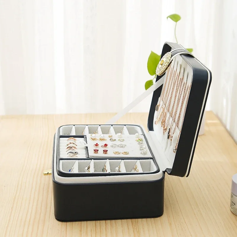 Double-layer Lock Jewelry Box Organizer Ring Box Jewelry Earrings Jewelry Storage Boxes Large Capacity