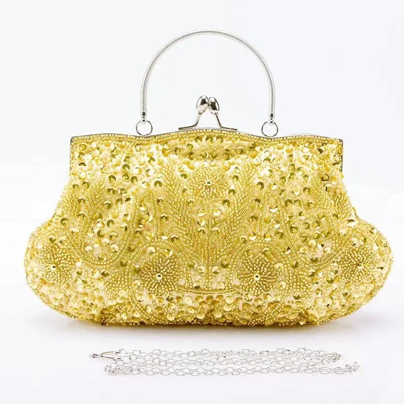 Women Beaded Clutch Bag Retro Solid Color Evening Handbag Embroidery Bridal Purse Wedding Party Prom Mini Tote Wallet For Women