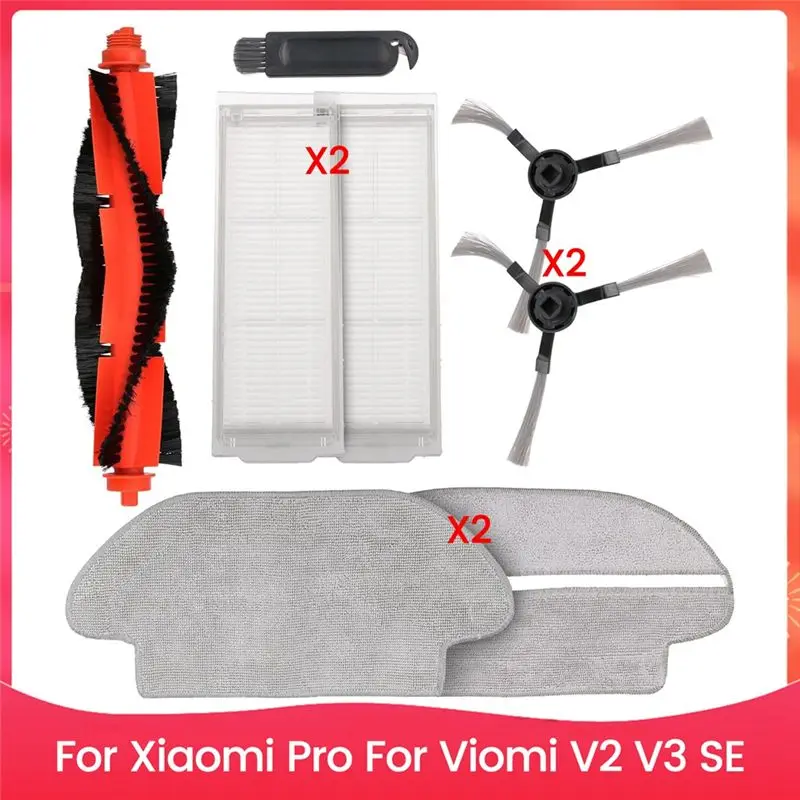 

AUAU-Комплект аксессуаров для робота-пылесоса Xiaomi Robot Vacuum Mop Pro, Viomi V2 V3 SE: основная и боковые щетки, HEPA-фильтры, сменные насадки для влажной уборки