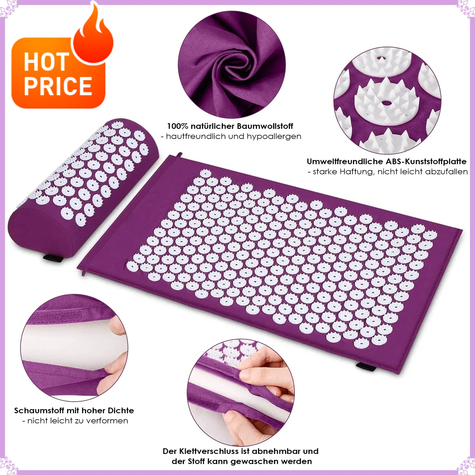 Acupressure Mat & Pillow Set Sensi Massage Needle Applicator Mat Neck Back Yoga Cushion for Home Muscle Relief