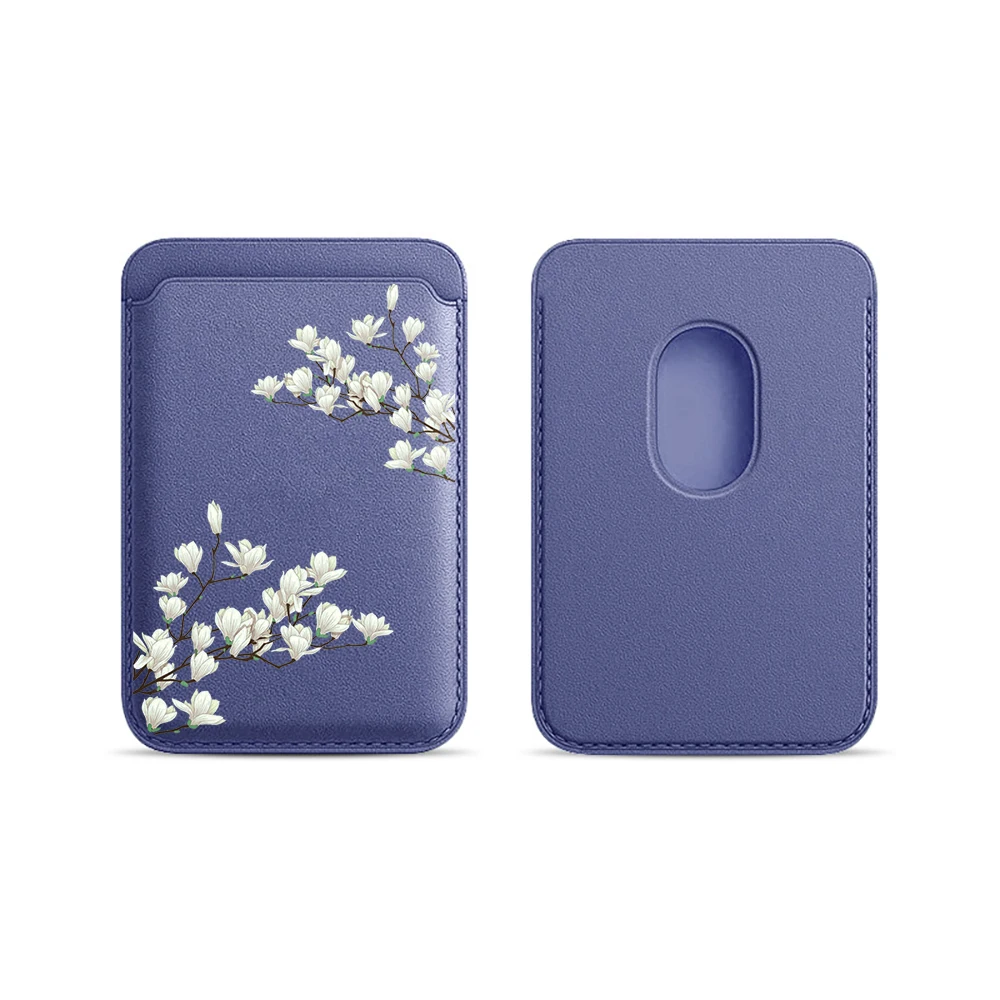Magnolia Leder-Kartenetui Handyhülle Magnetische Hülle Geeignet für alle iPhone Magsafe Karten Blumen Handy-Rückentasche – Detail 20