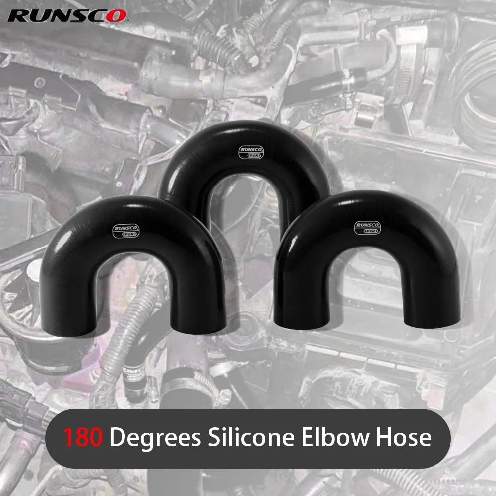 Runsco ID 2/2.24/2.36/2.48/3/3.15/3.27/3.5 inch Turbo Intake Pipe 180 degrees U type Silicone Elbow Hose Color Black