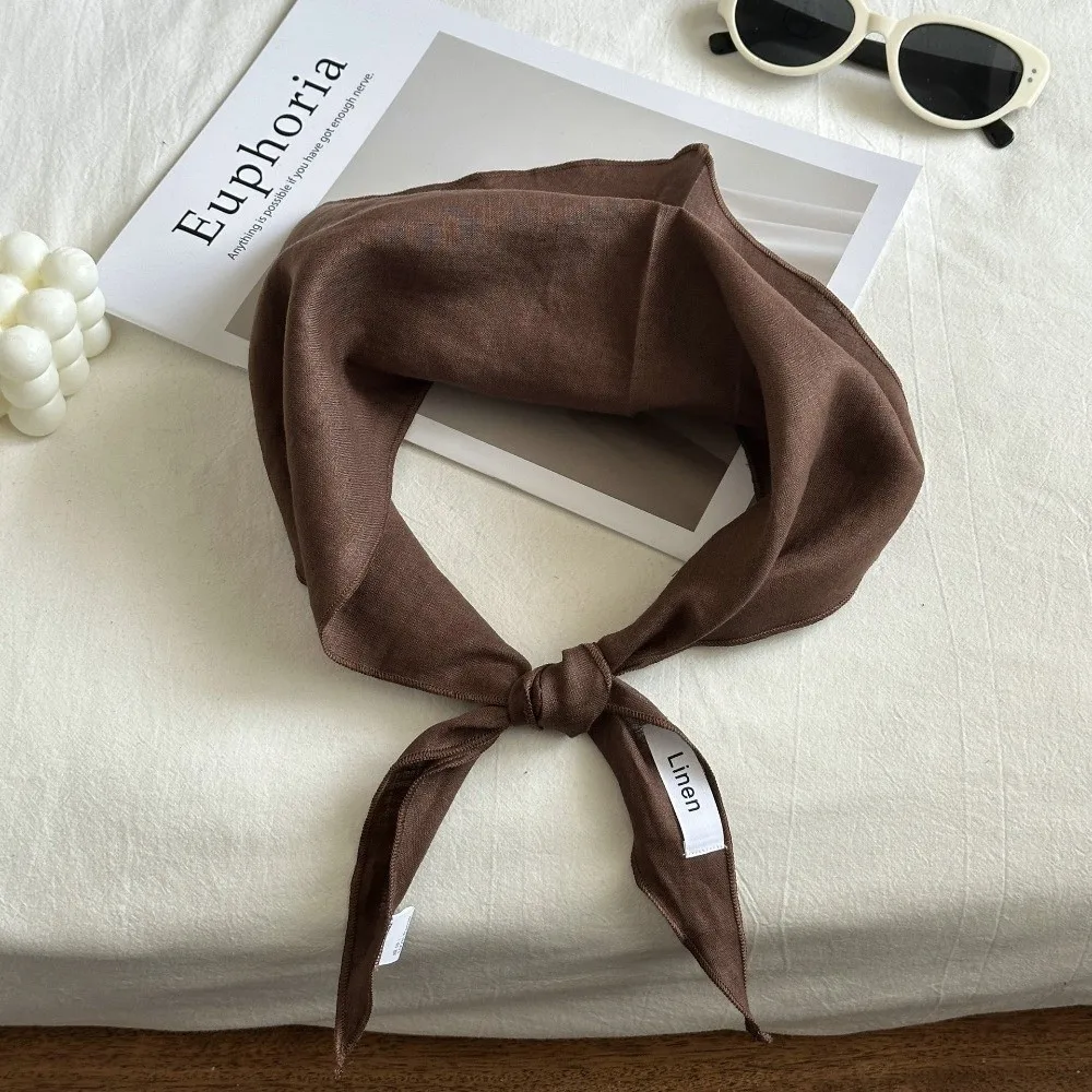 Mori Style Solid Color Linen Scarf Breathable Comfortable Feel Triangle Scarf Thin Fabric Triangular Binder Vacation Use