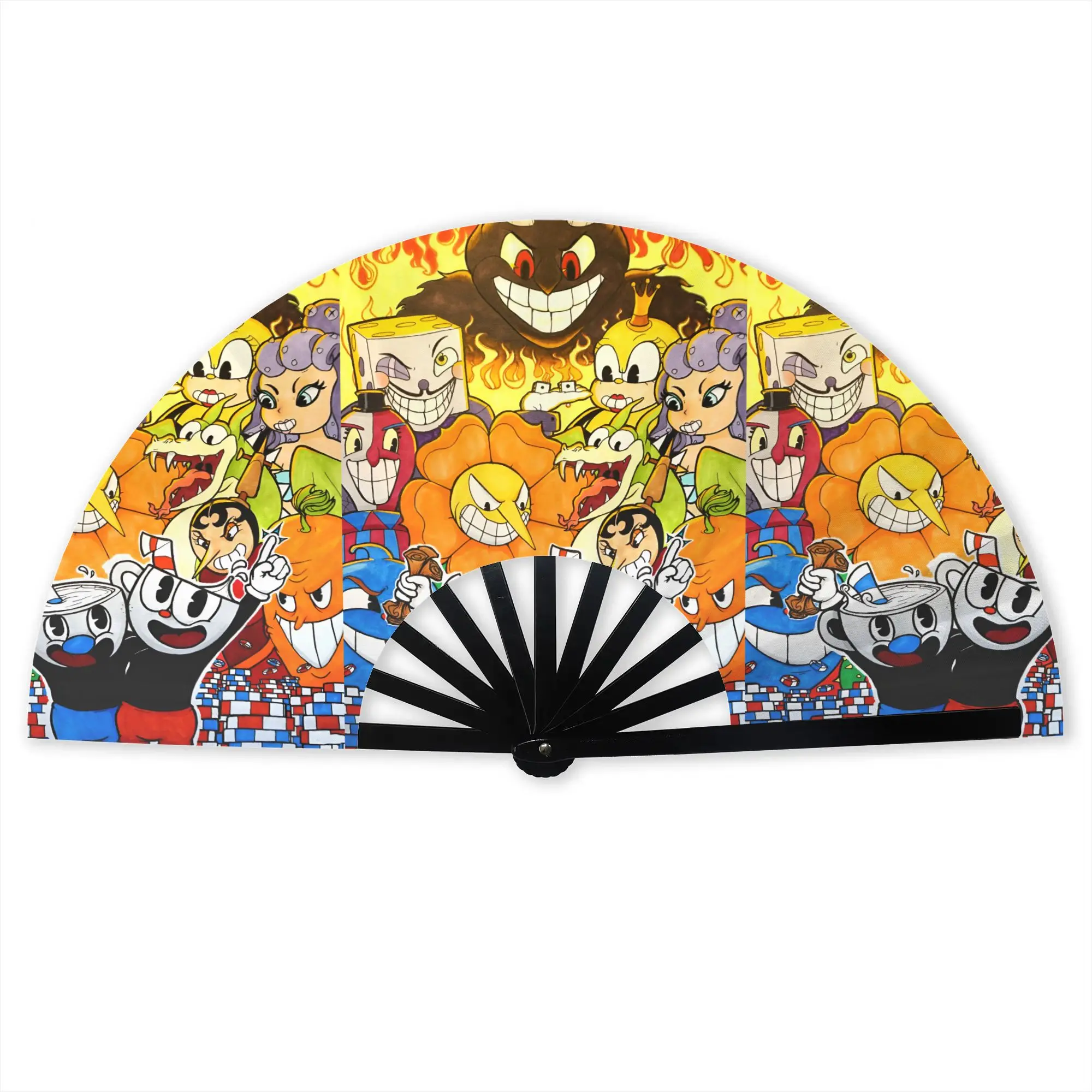 Customized Classic Animes C-Cupheades Portable Pocket Fan Comic Polyester Folding Fan Chinese Dance Handheld Cooling Fans