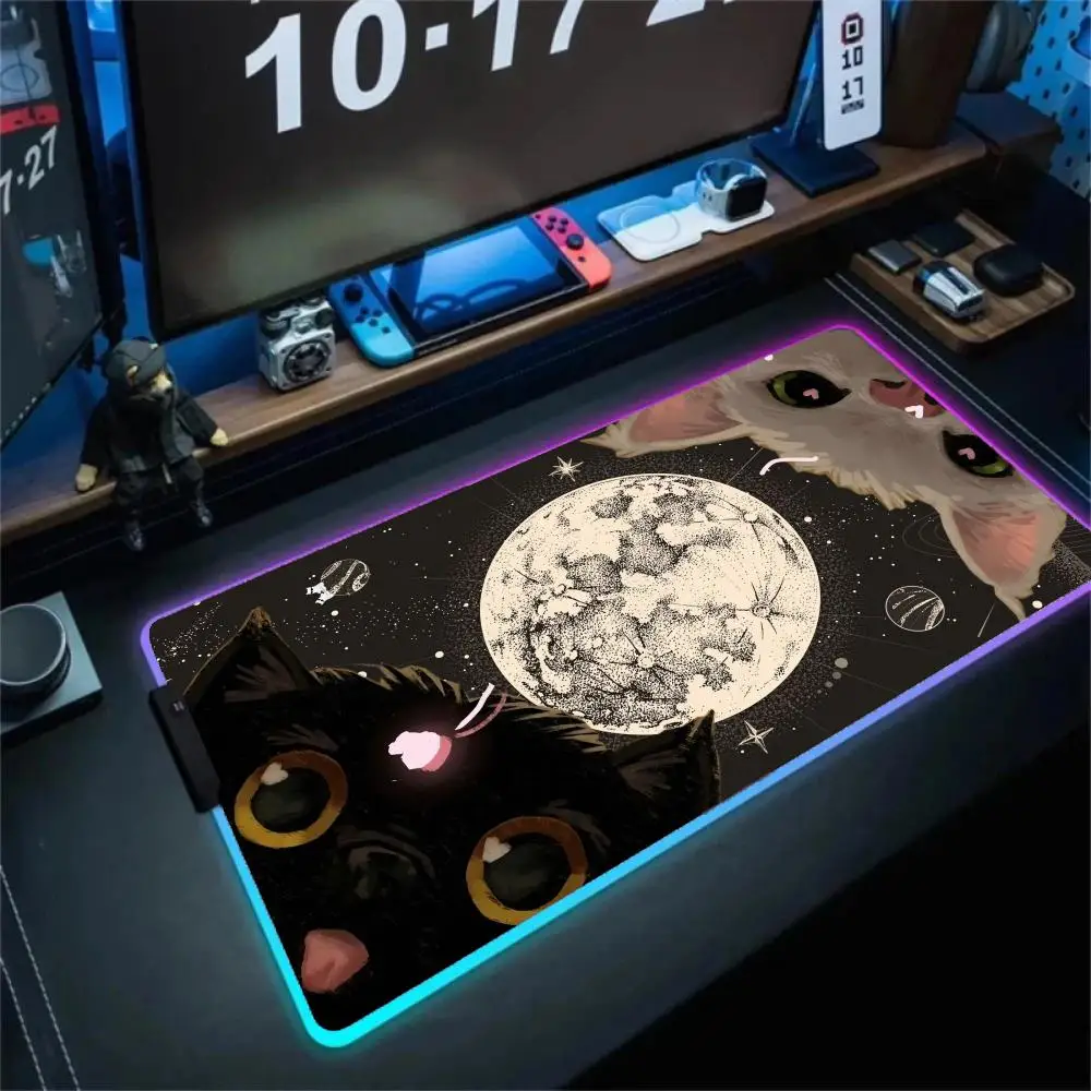 

Большой коврик для мыши RGB, коврик для мыши Cute Cat Gamer, светодиодный игровой коврик для мыши kawaii, большой светящийся настольный коврик, настольные коврики, коврики для мыши с подсветкой
