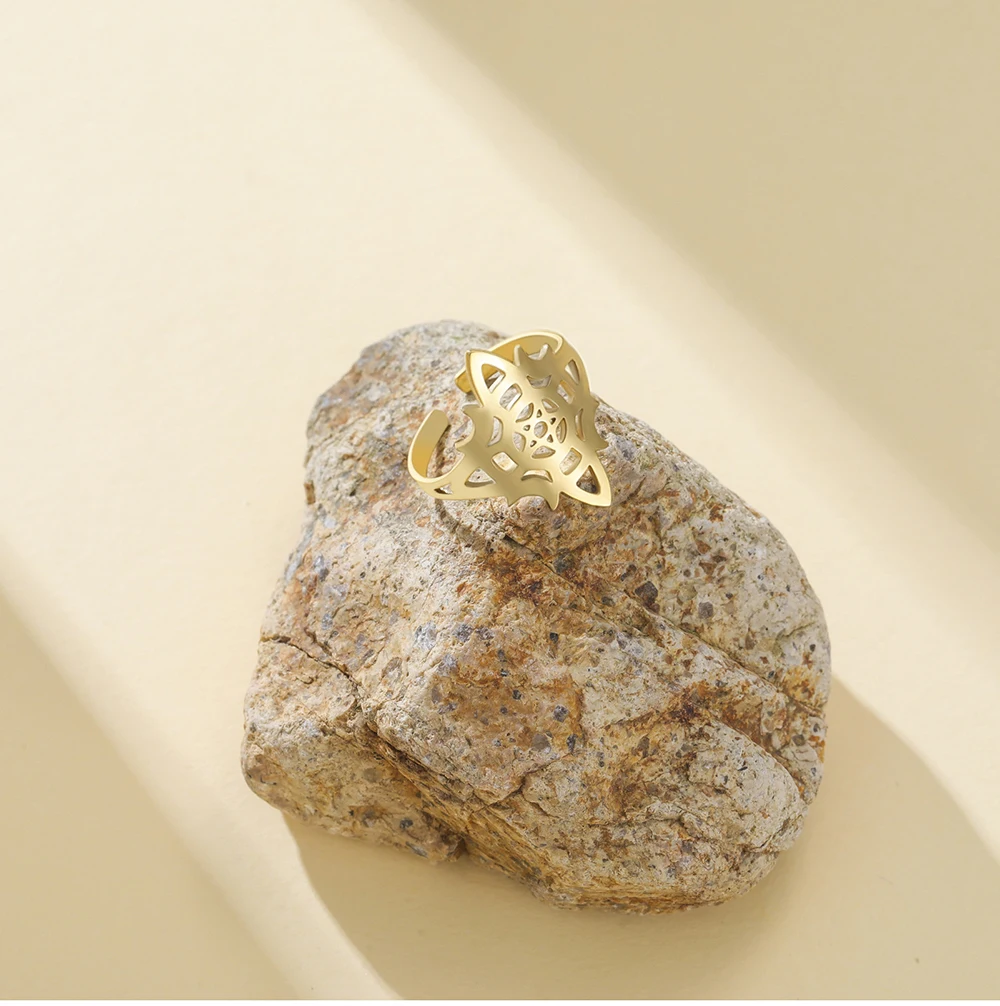 CoolTime Edelstahl Hexagramm-Ring für Frauen Goldfarben Verstellbarer Offener Gotischer Hexenknoten Amulett-Schmuck Geschenk – Detail 8