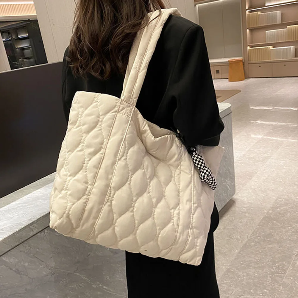 Large Puffer Tote Bag for Women Quilted Handbags Purse Winter Puffy Down Cotton Padded Shoulder Bag Female Shopping Bag 2023 New