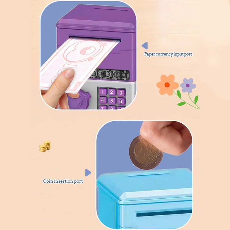 Mini caja fuerte automática para monedas, caja de dinero para ahorro de efectivo, contraseña, código, cerradura de llave, banco de monedas, cajero automático para niños