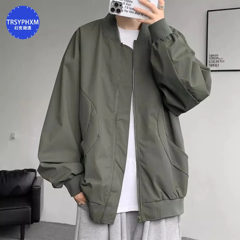 TRSYPHXM Military green jacket men's spring and autumn high street American plus fat plus size handsome men's baseball jacket