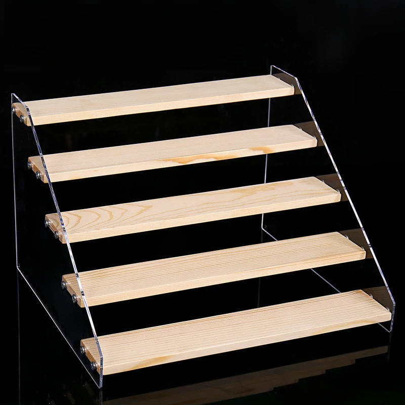 

5 Tiered Wooden Risers Display Shelf Organizer Manicure Cosmetics Jewelry Display Stand Wood Acrylic Display Stand