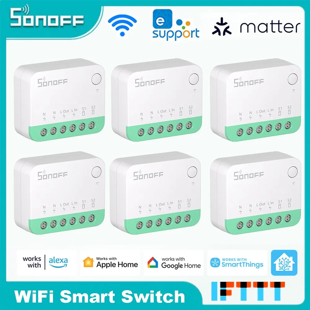 SONOFF MINIR4M WiFi Smart Switch Matter Compatible Detach Upgraded Relay ESP32 Chip Via EWeLink Work with Google Home Alexa