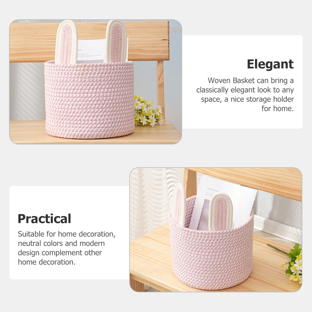 

Rabbit Ear Storage Basket Woven Laundry Hamper No Lid Cotton Rope Sundries Holder Girl Toy Home Decor ganizer