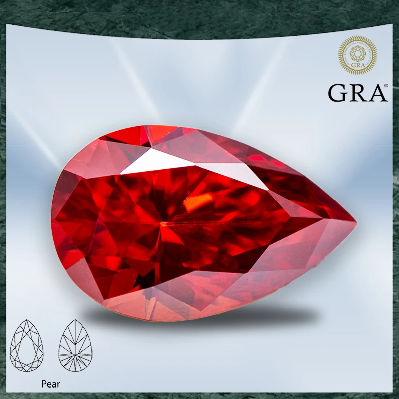 

Moissanite Stone Pear shaped Garnet Colour VVS1 with GRA Certificate for Gemstone Charms Beads Top Jewelry Making Materials