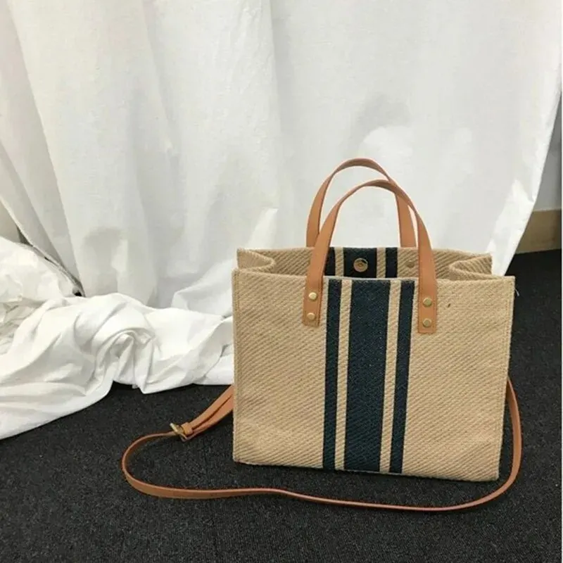 Borsa da viaggio multifunzione di grande capacità con motivo a strisce in tela casual Borse da scuola per studenti Borse giornaliere da donna