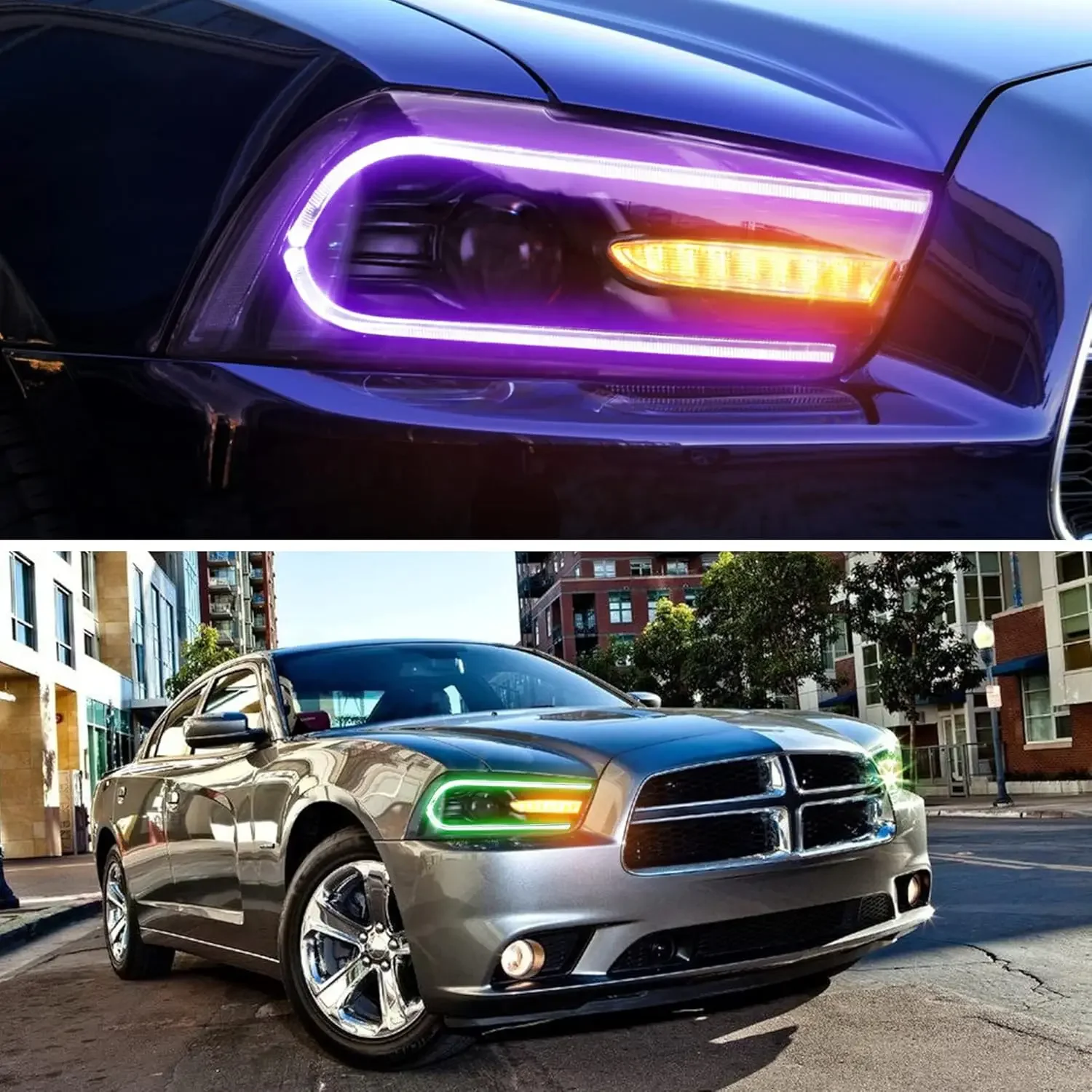 RGB Led Headlights Compatible with Dodge Charger 2011-2014(Not fit 2012 Charger SE) w/Sequential Turn Signal and Multicolo