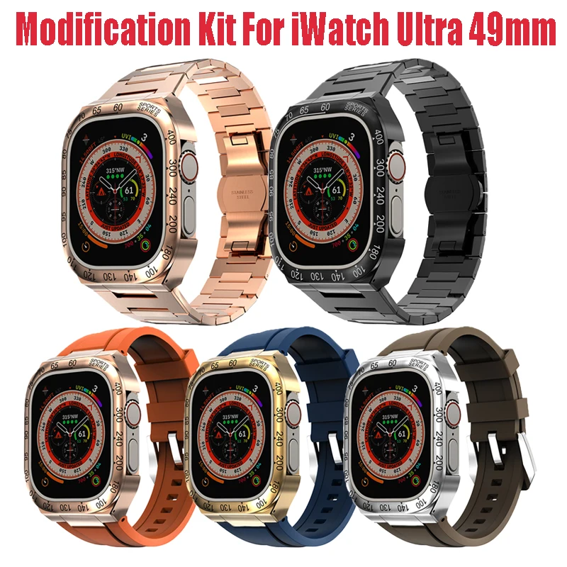 

Modification Kit For Apple Watch Ultra 49mm Band Luxury Bracelet Metal Case Rubber Strap Watchband For iWatch Ultra Mod Kit Set