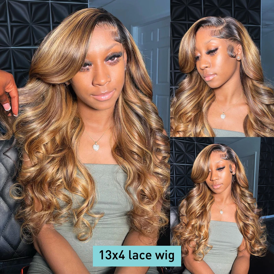 Body Wave Highlight 4/27 13x6 HD Transparent Lace Frontal Human Hair Wigs Colored Water Wave 13x4 Lace Front Wig For Women