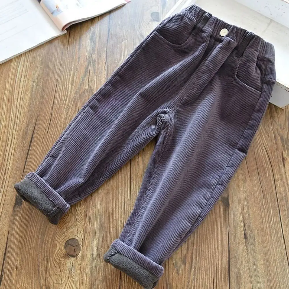 Toddler Thermal Corduroy Trousers Fleece Lined Warm Pants For Boys Girls Thick Soft Durable Casual Outdoor Style