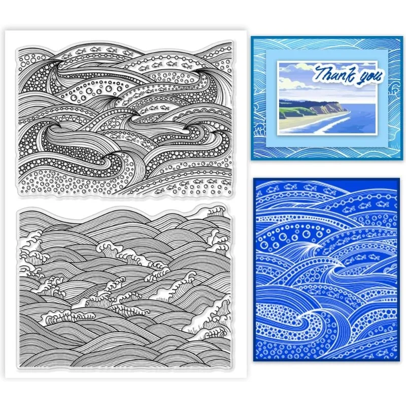 1Sheet Waves Clear Stamps Sea Silicone Stamp Rubber Stamps Transparent Seals Stamp for DIY Scrapbooking Stamps Summer