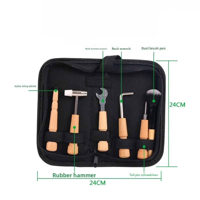 All in One Guitar Repair Tool Kit with String Winder Cutter Bridge Pin Puller Cleaning Brush Hex Wrench Set for Guitar Bass Gift