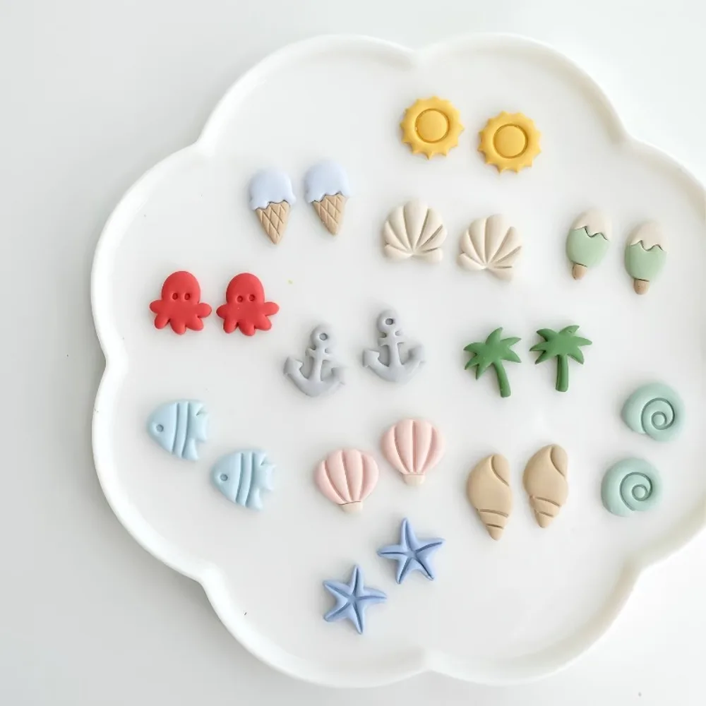 Conjunto de Cortadores de Argila Polimérica Série Mini Praia de Verão, Moldes de Animais Marinhos e Férias para Criação de Joias DIY, Ferramentas de Decoração