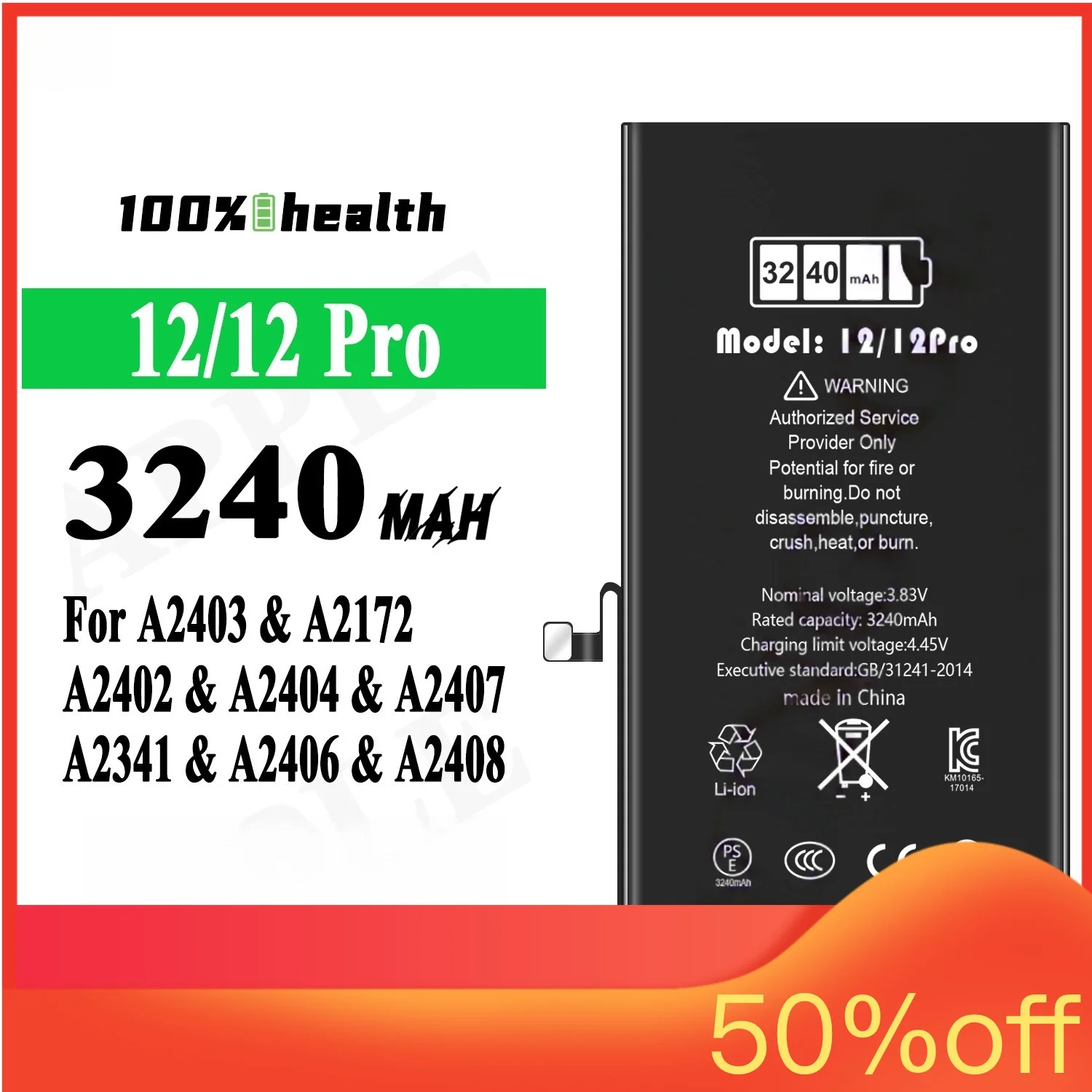 

3240mAh for Apple 12 12pro High Quality Running Diagnostic Phone Battery for A2403 A2172 A2402 A2404 Lithium Charging Battery