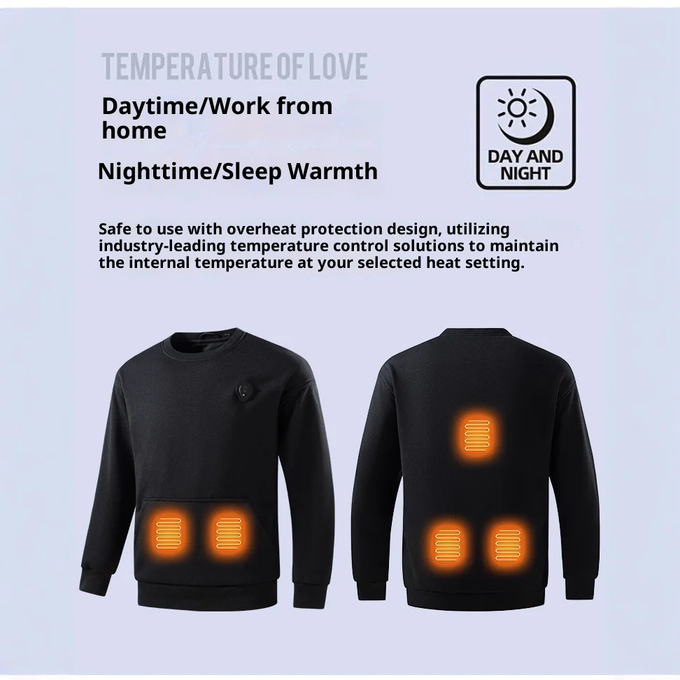 2025 جديد جولة الرقبة التدفئة البلوز الذكية قابل للتعديل الرجال النساء الكهربائية الدافئة مصباح ليد لباس حراري غير رسمي #1