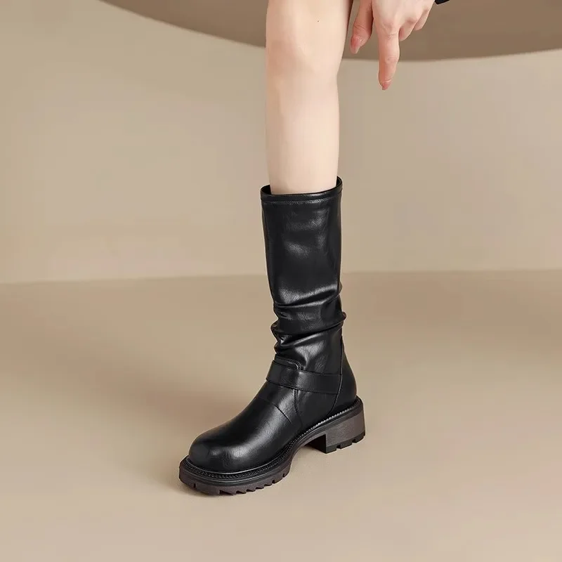 Woman Boots Knee High Platfrom Studded Spring Summer Knight Combat Gothic Elegant Medium Heel Women\'s Shoes Motorcycle Footwear