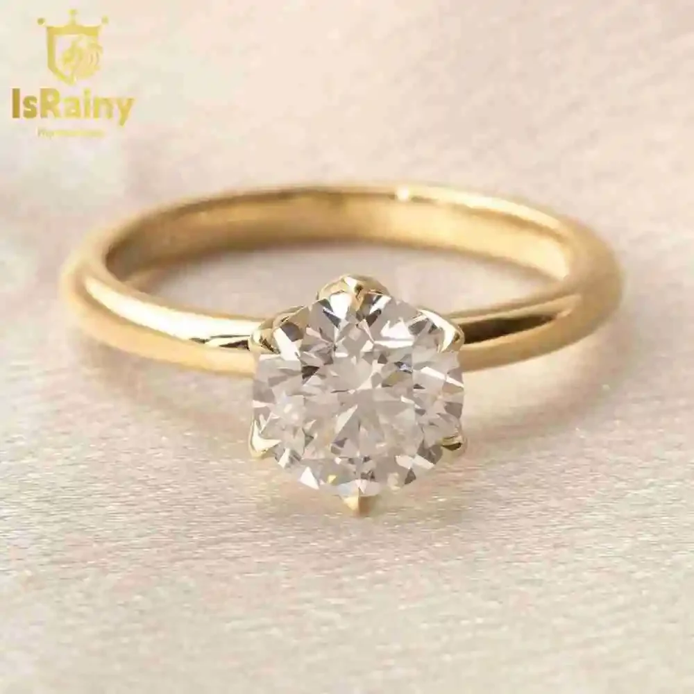 

IsRainy Classic 18K Gold Round 8MM 2 Carats GRA VVS1 D Moissanite Diamond Wedding Engagement Rings Custom Fine Jewelry for Women