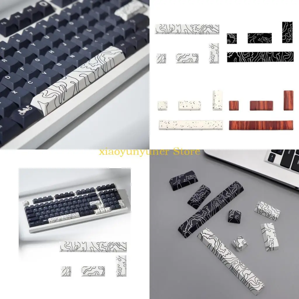 P9JB 4-Key OEM Elevated PBT Keycaps Upgrades Keyboard with Heat Sublimation Lines For Enter 6.25u Spacebar Keycaps
