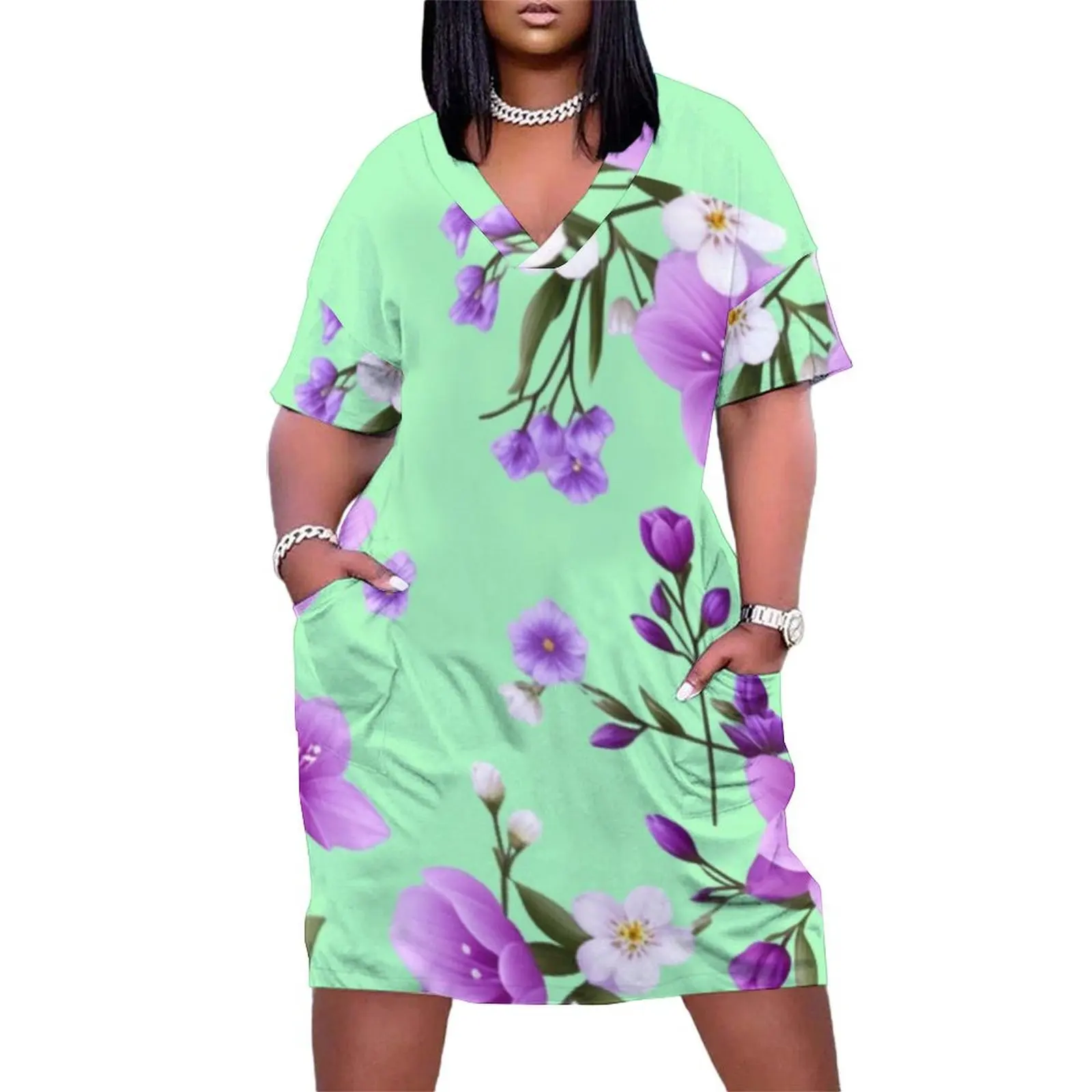 

Purple Floral Art Loose Pocket Dress women's summer jumpsuit elegant evening dresses for women 2025