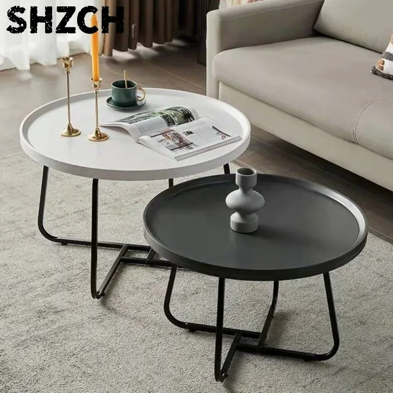 Nordic Marble pattern coffee Table Small Unit wood Table Modern Luxury Household center table Circular Combination living room