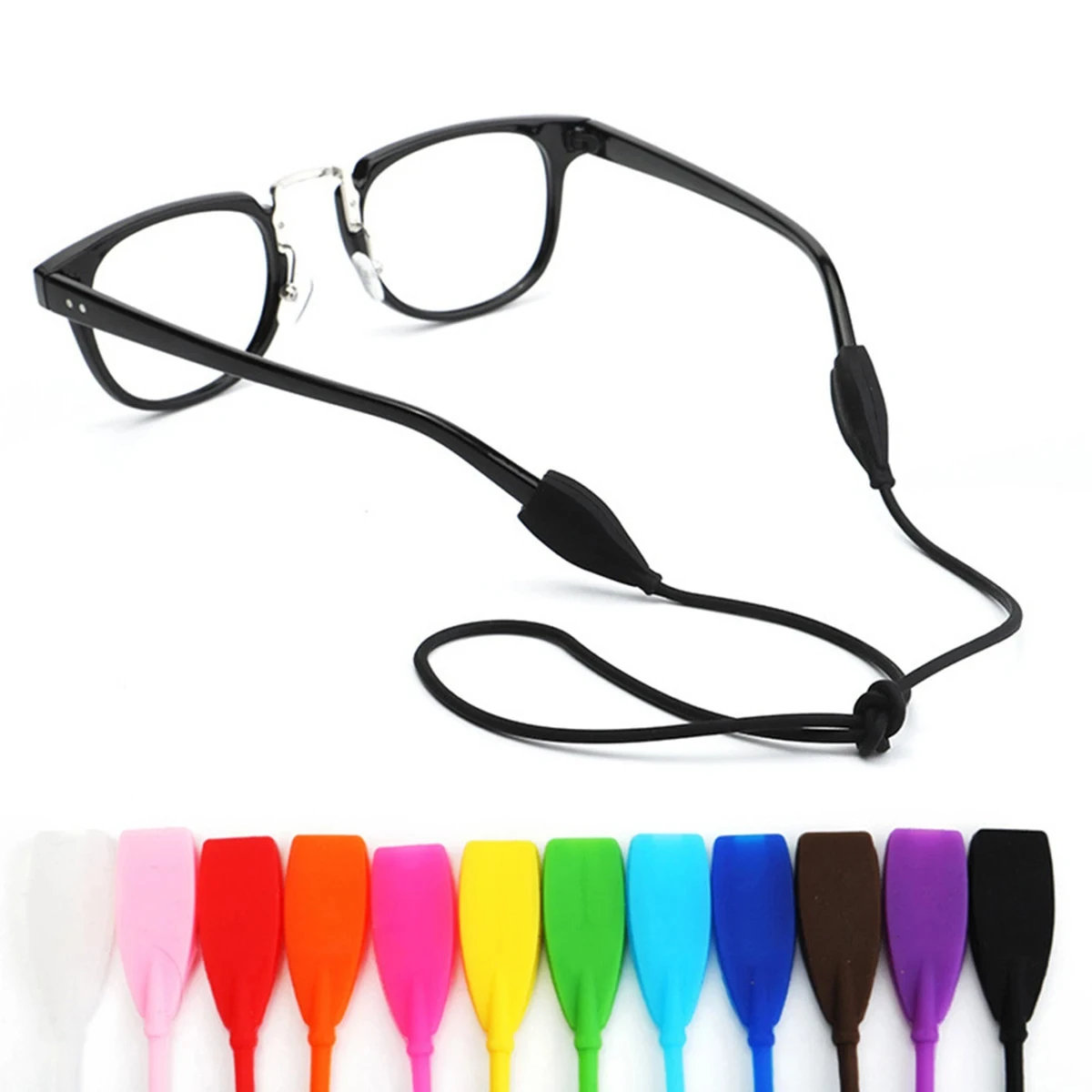 5 Stück Brillenfarbe, elastische Silikonspitze, verstellbar, für Sport, rutschfeste Schnur, Brillengurte um das Halsband – größere Enden