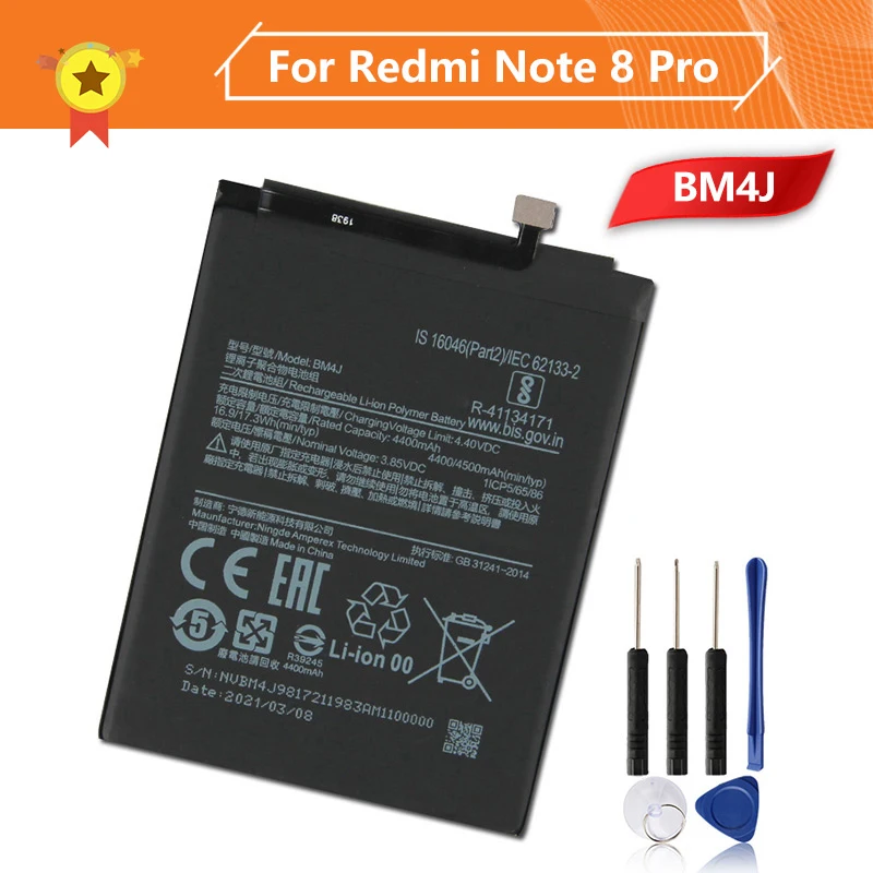 Production in 2025 BM4J Phone Battery For Xiaomi Redmi Note 8 Pro High Quality Replacement Batteries With Tool 4500mAh