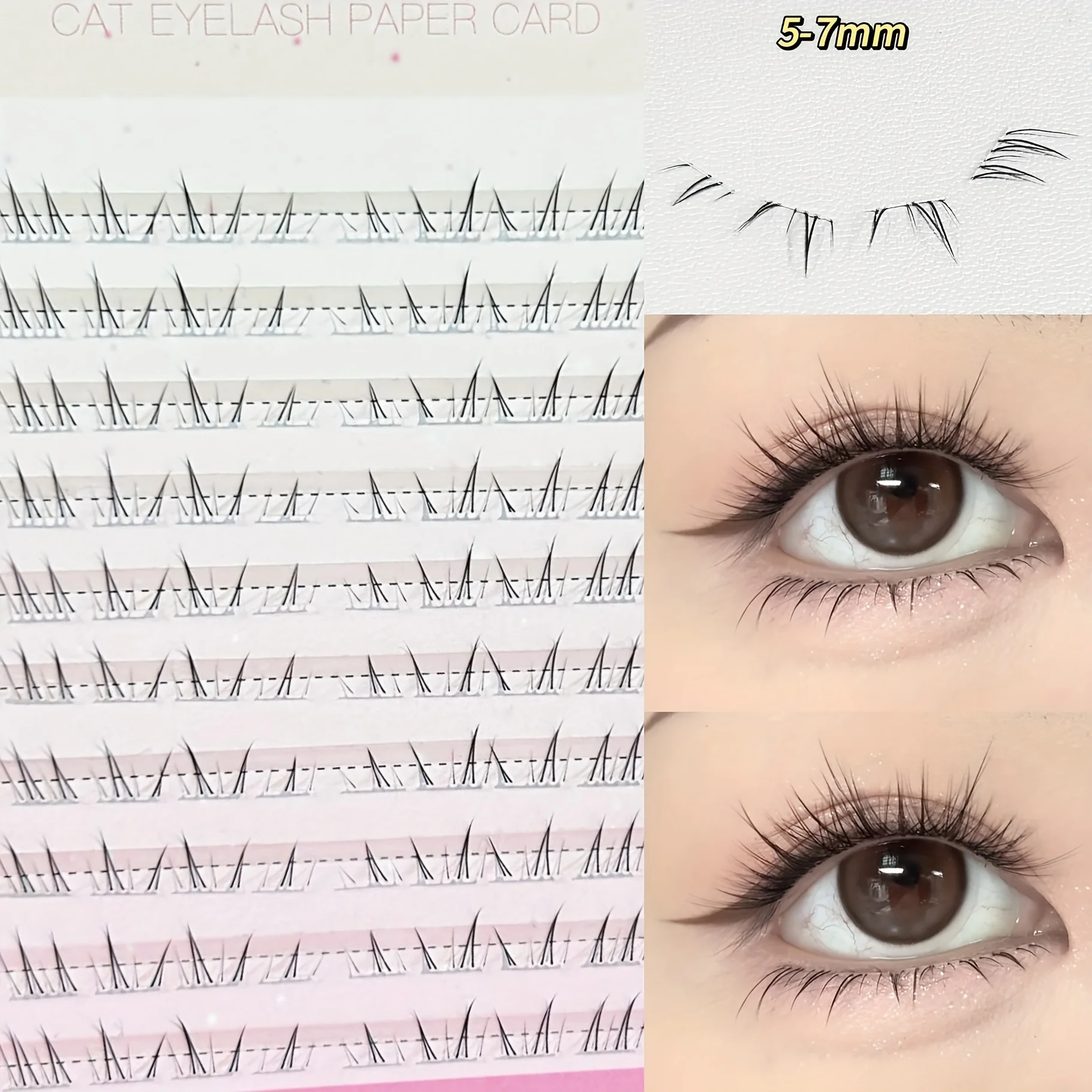 Herorange Pestañas inferiores cómicas estilo gato, 80 grupos, gran capacidad, tallo transparente, curvadas en C, pestañas artificiales DIY para principiantes