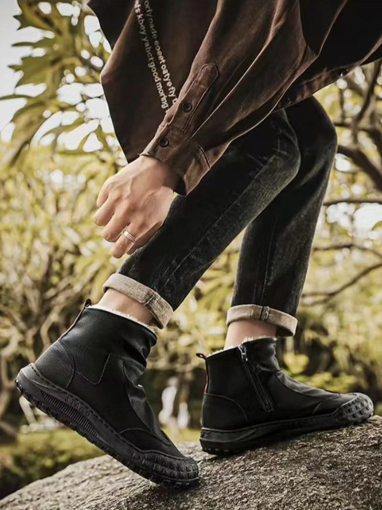 Winter Warm Fleece Lined High Top Work Boots For Men Anti Slip Safety Shoes Thick Bottom Casual Lace Up Outdoor Snow Boots