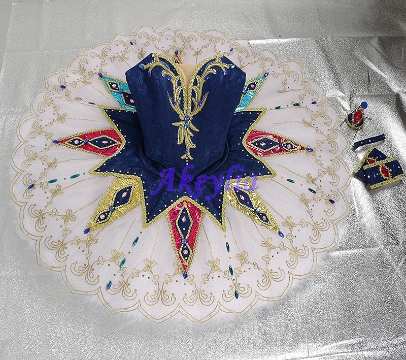 YAGP أبيض أزرق احترافي باليه توتو Harlequinade سبليت الجسم المنافسة النساء الكلاسيكية توتو فطيرة الأداء JN0500