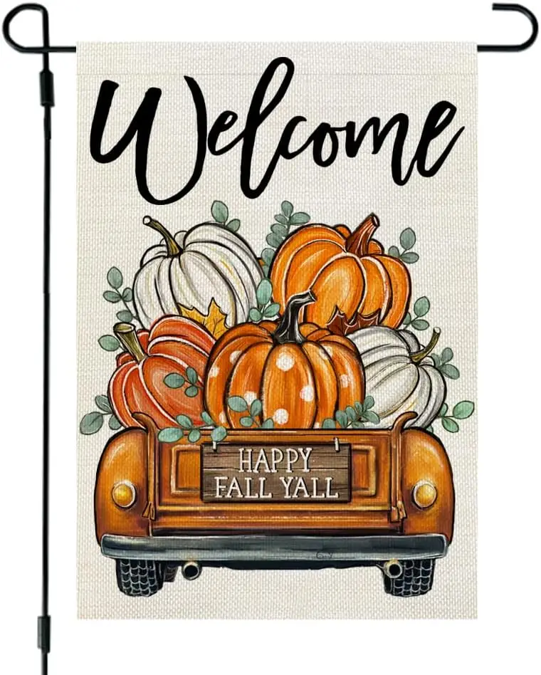 CROWNED BEAUTY Fall Garden Flag Pumpkin Truck 12x18 Inch Double Sided Burlap for Outside Welcome Small Seasonal Autumn Yard  LLE
